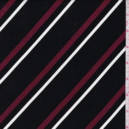 3 1/2 YD PC-ITY Black/Burgundy/White Diagonal Stripe Jersey Knit Fabric