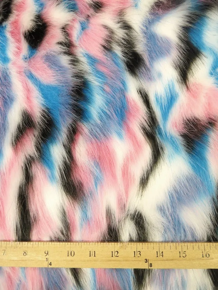 30 Yard Roll of Chestnut, Pink, Turquoise Sunset Multi-Color Faux Fur Fabric