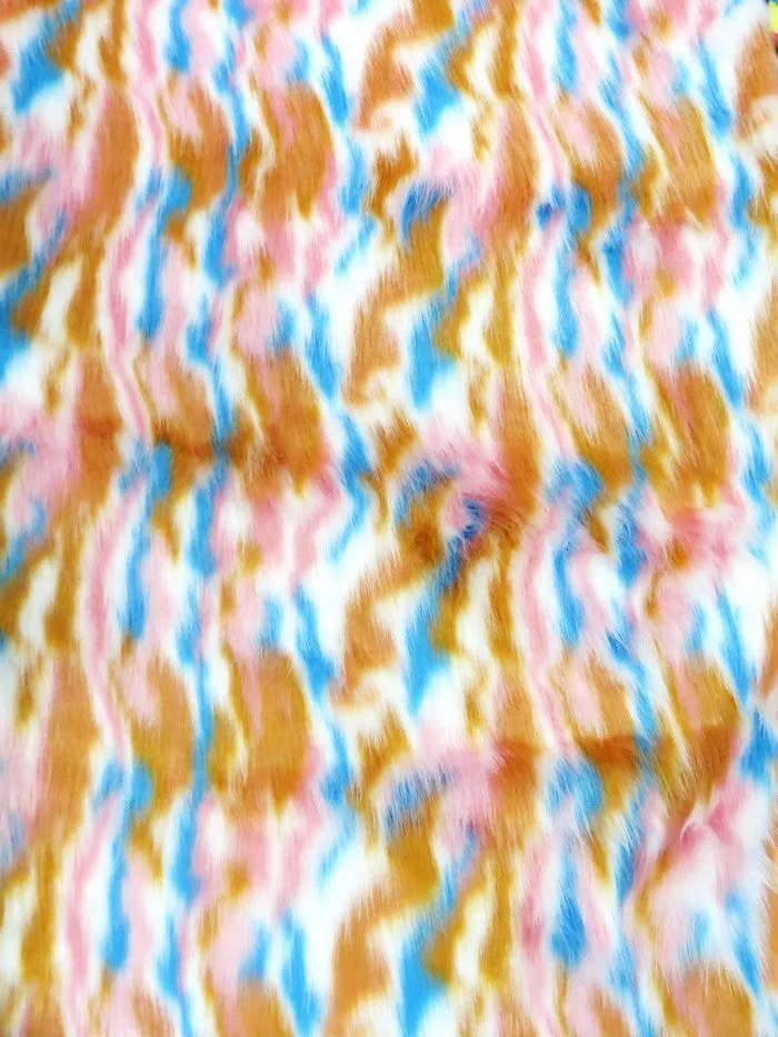 30 Yard Roll of Chestnut, Pink, Turquoise Sunset Multi-Color Faux Fur Fabric