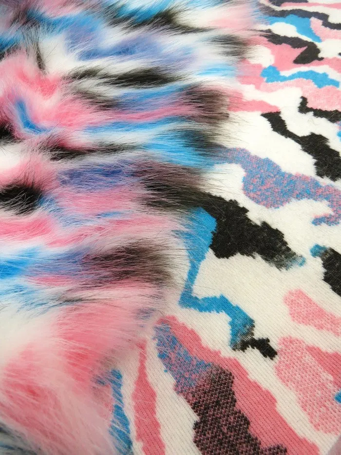 30 Yard Roll of Chestnut, Pink, Turquoise Sunset Multi-Color Faux Fur Fabric