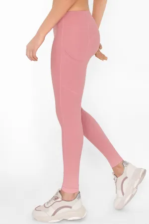 4 for $54 - Dusty Pink Cassi Side Pockets Workout Leggings Yoga Pants - Women