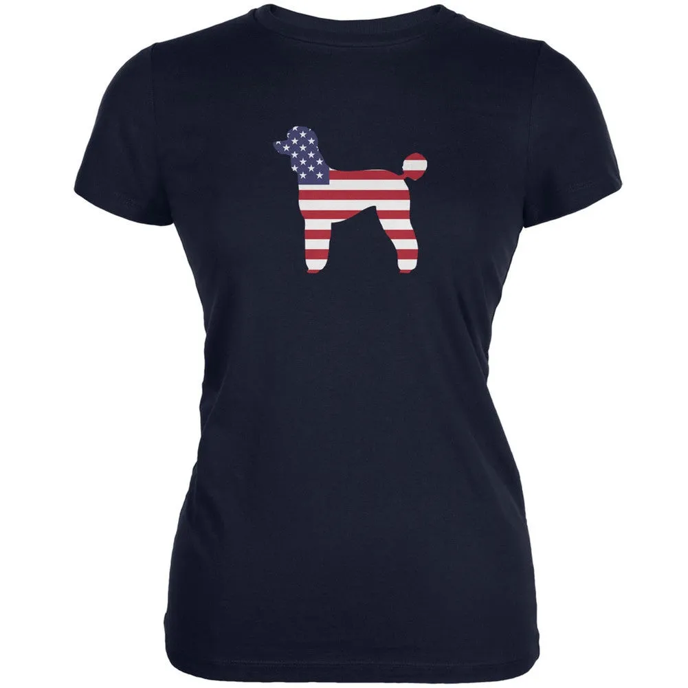 4th of July Patriotic Dog Poodle Navy Juniors Soft T-Shirt