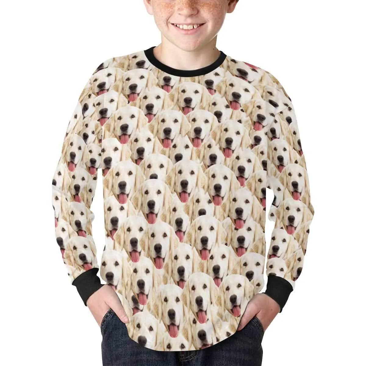 #7-16Y Custom Face Favorite Kids' Rib Cuff Long Sleeve T-shirt