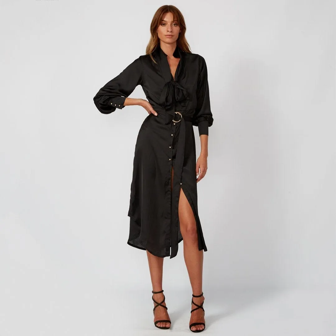 ARABELLA Black Lantern Sleeve Midi Shirt Dress