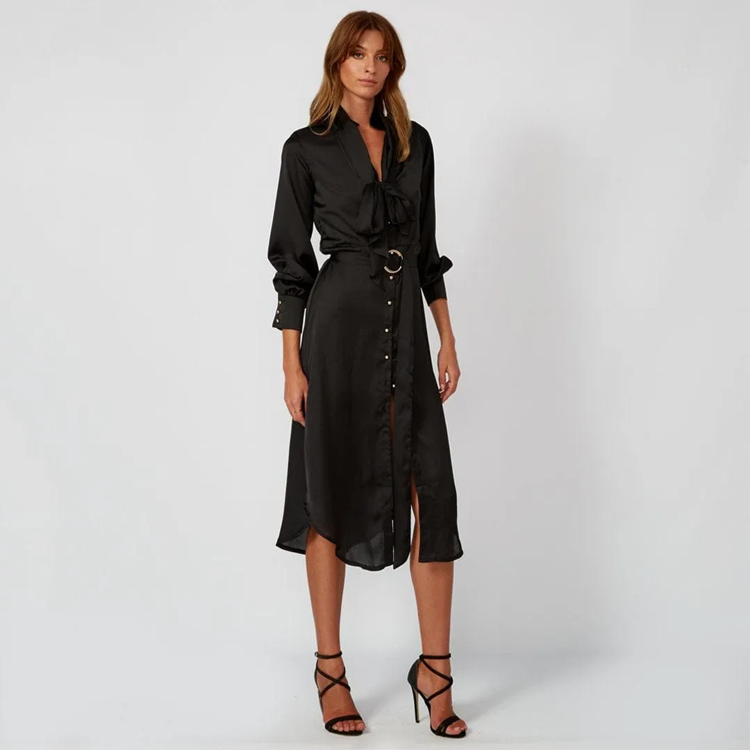 ARABELLA Black Lantern Sleeve Midi Shirt Dress