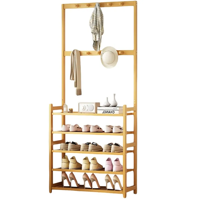 Bamboo Coat Rack with 5-Tier Shoe Storage