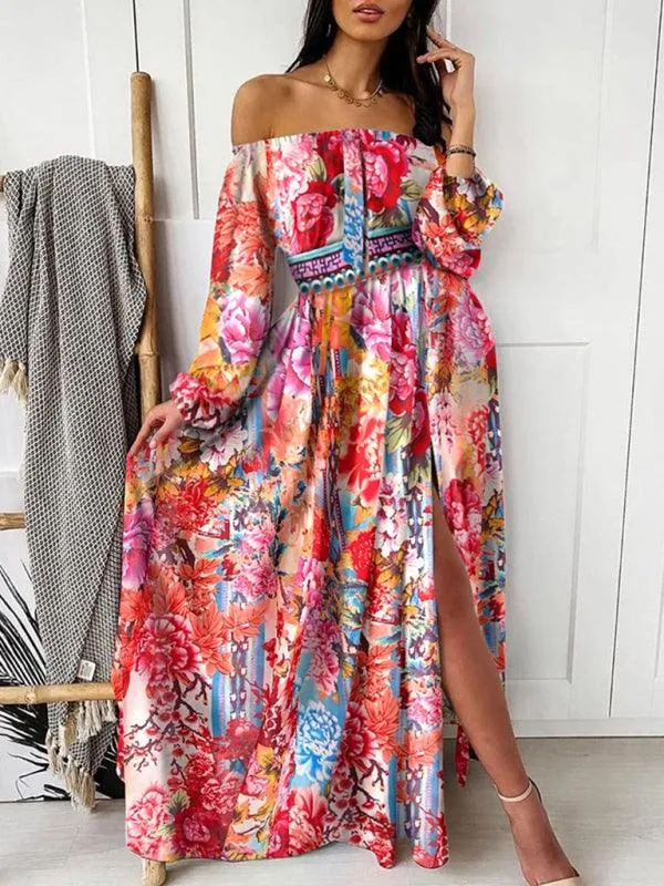 Boho-Chic One-Shoulder Maxi Dress with Elegant Side Slits