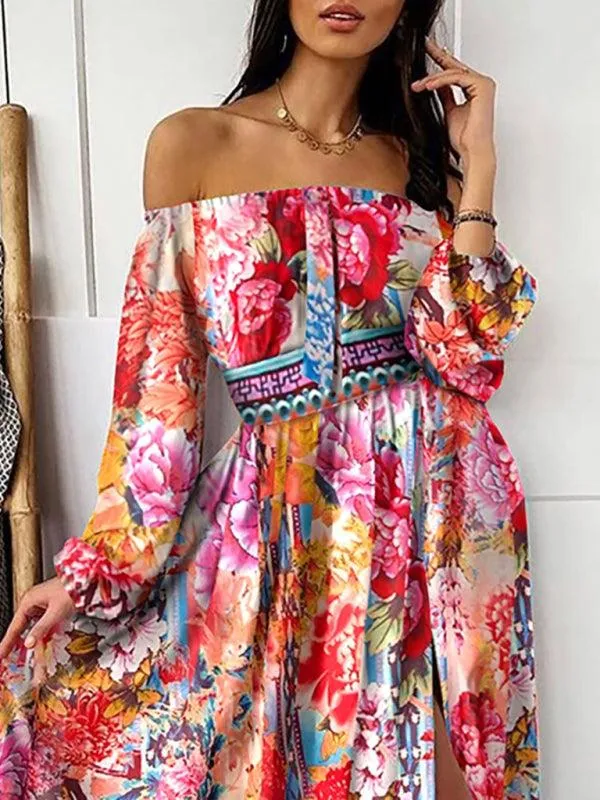 Boho-Chic One-Shoulder Maxi Dress with Elegant Side Slits