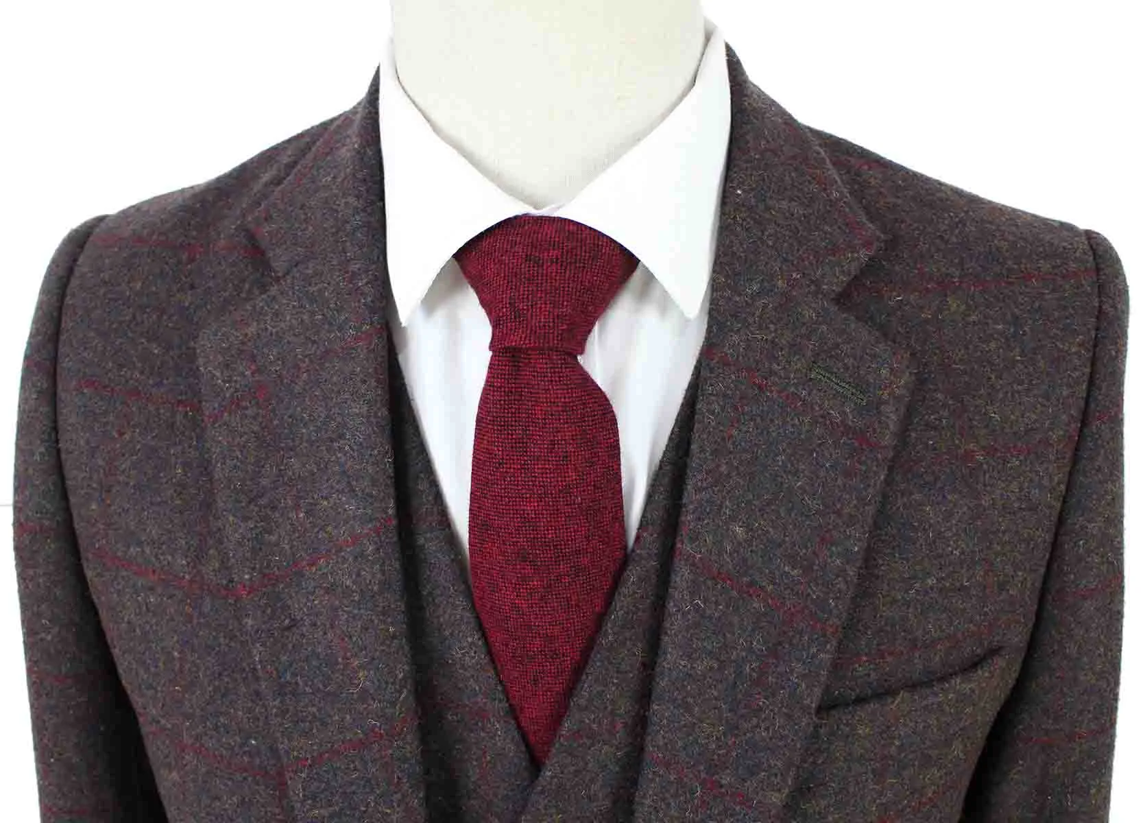 BROWN GREEN PLAID TWEED 3 PIECE SUIT