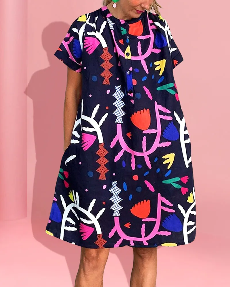 Cartoon print short sleeve dress