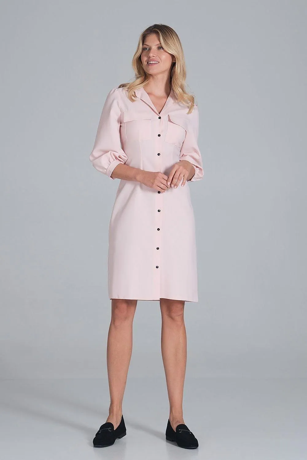 Chic Midi Shirt Dress with Convenient Pockets