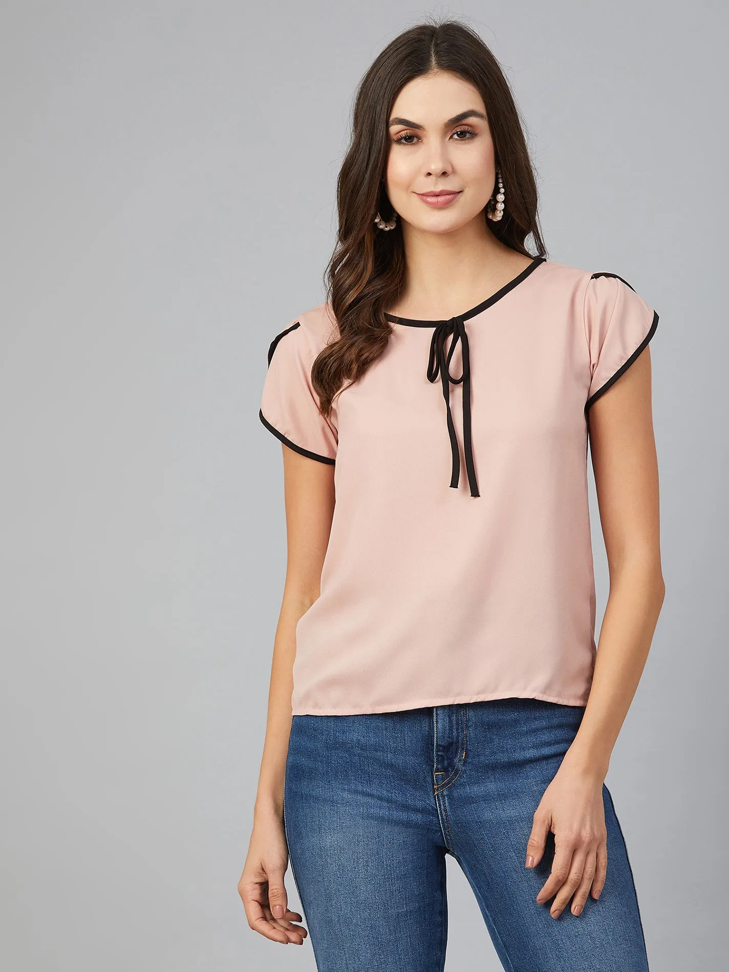 Chimpaaanzee Women Light Pink Lap Over Sleeve Top