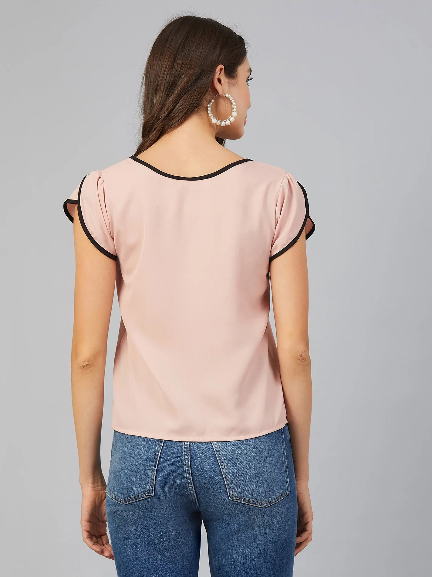 Chimpaaanzee Women Light Pink Lap Over Sleeve Top