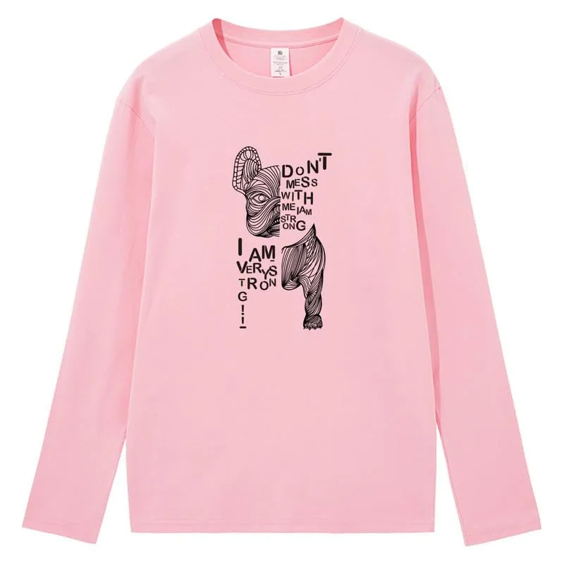 CORIRESHA Teen Funny Dog Crewneck Long Sleeve Soft Cotton Letter T-Shirt