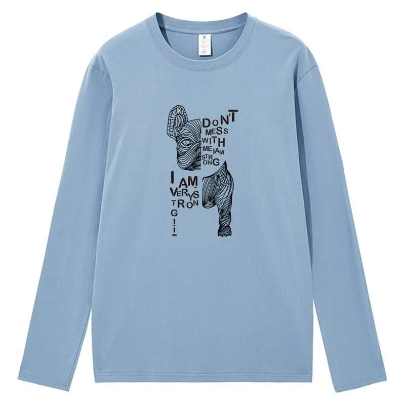 CORIRESHA Teen Funny Dog Crewneck Long Sleeve Soft Cotton Letter T-Shirt