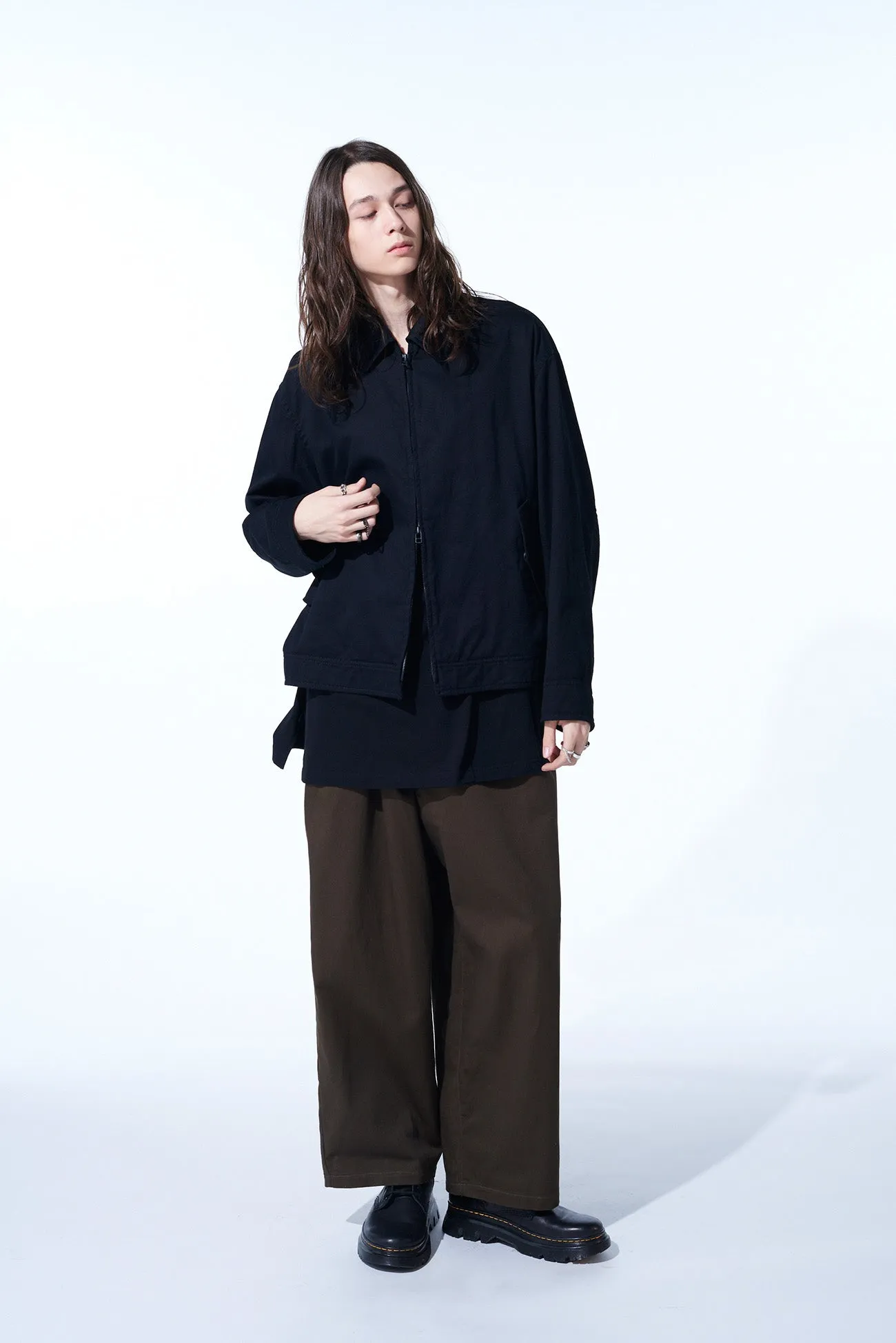 COTTON DRILL DRAWSTRING WIDE PANTS