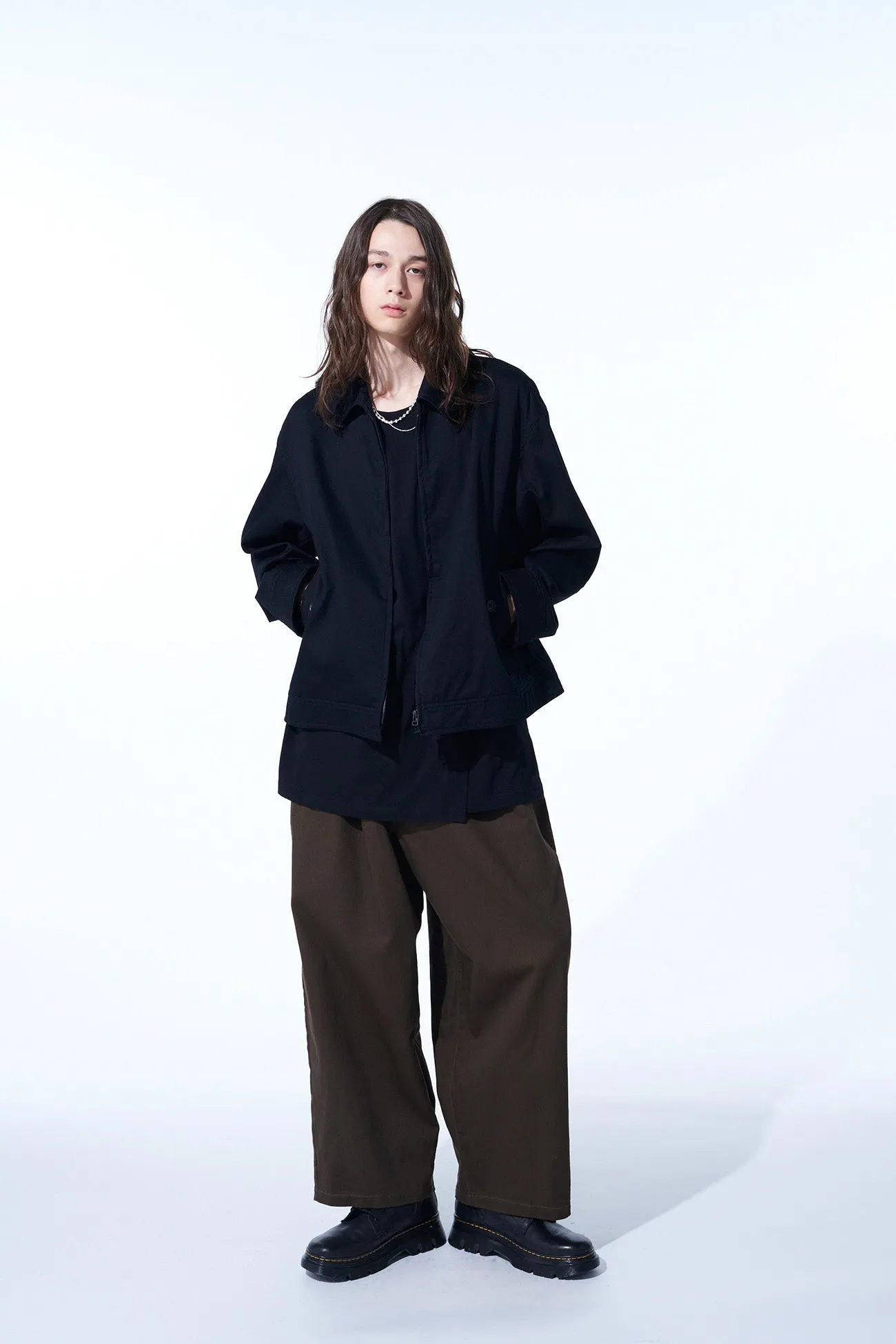 COTTON DRILL DRAWSTRING WIDE PANTS