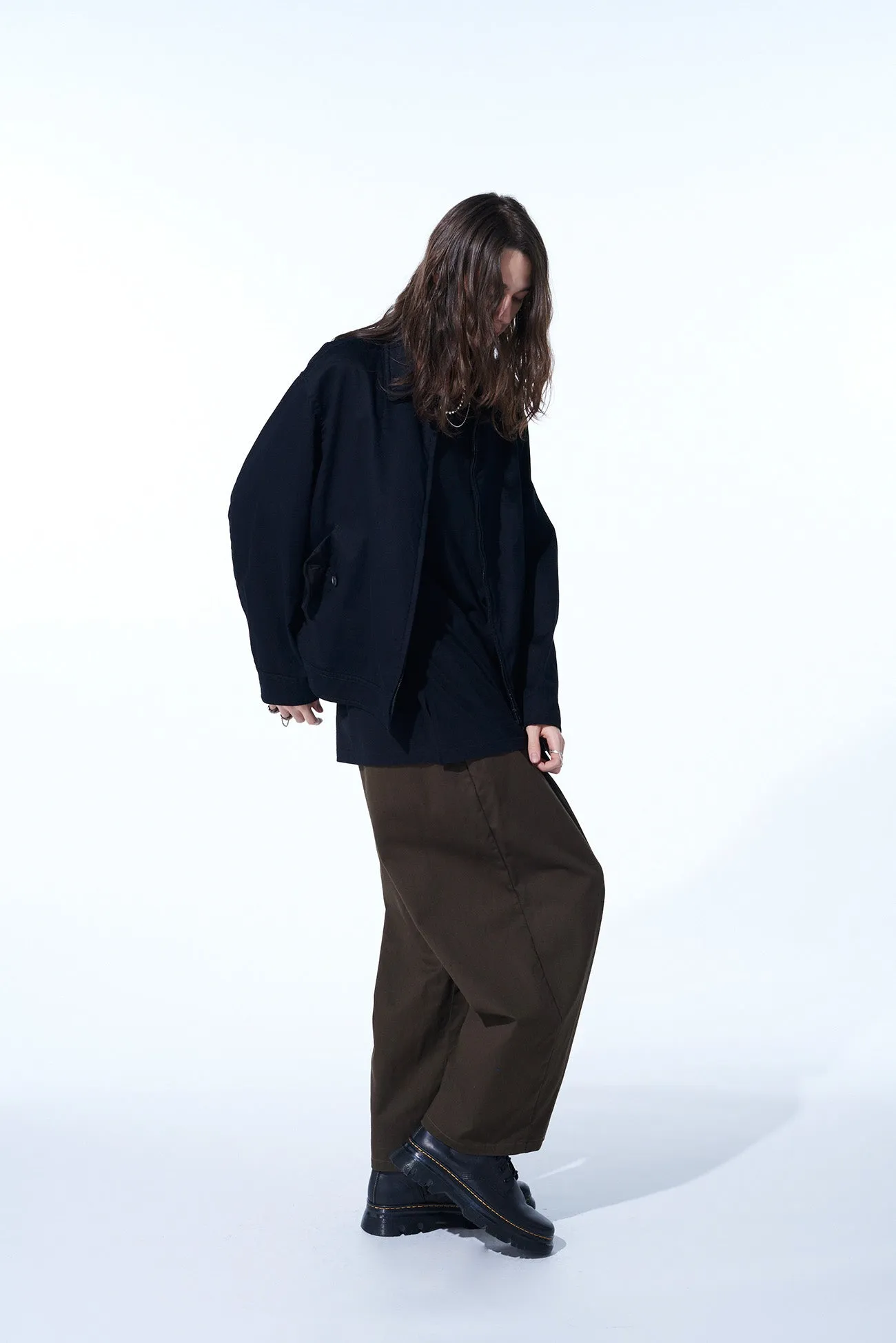 COTTON DRILL DRAWSTRING WIDE PANTS