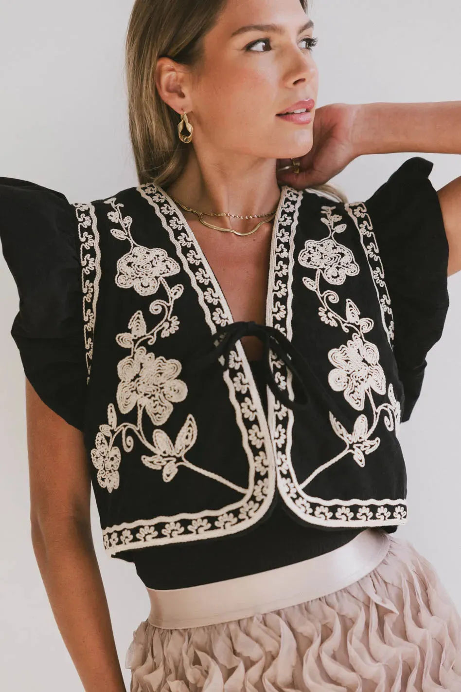 Damaris Embroidered Vest in Black