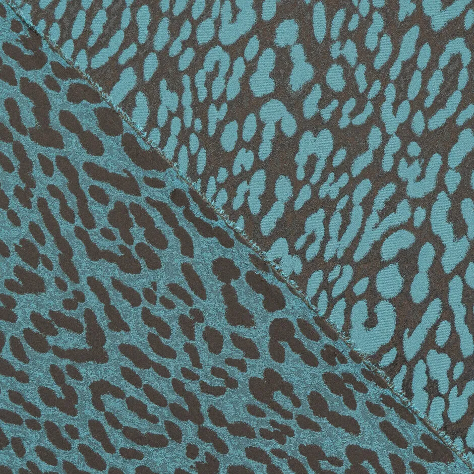 Dark Brown & Teal Blue Animal Stretch Brocade