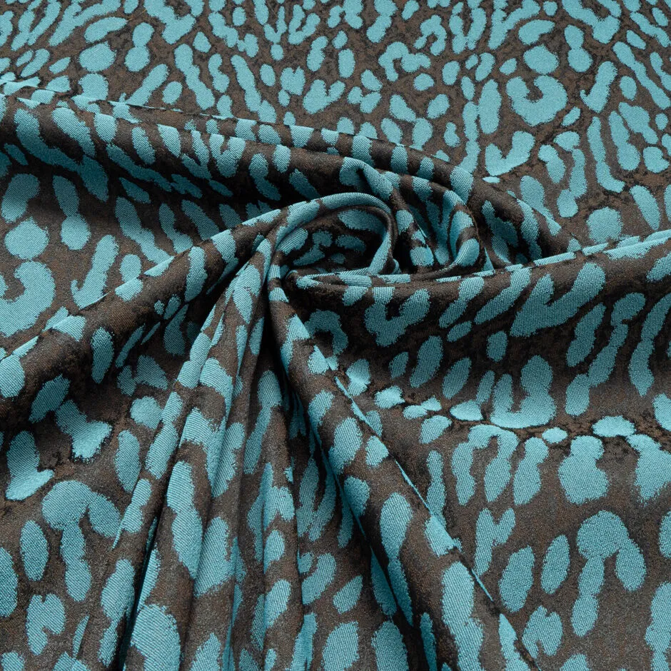 Dark Brown & Teal Blue Animal Stretch Brocade