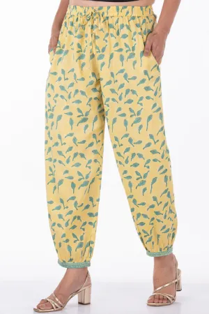 Dharan "Bloosom Dogri Pants" Yellow Block Printed Pants