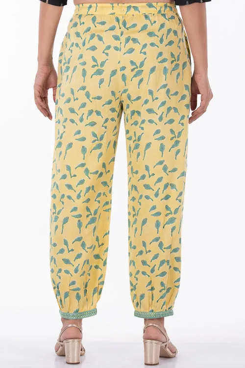 Dharan "Bloosom Dogri Pants" Yellow Block Printed Pants