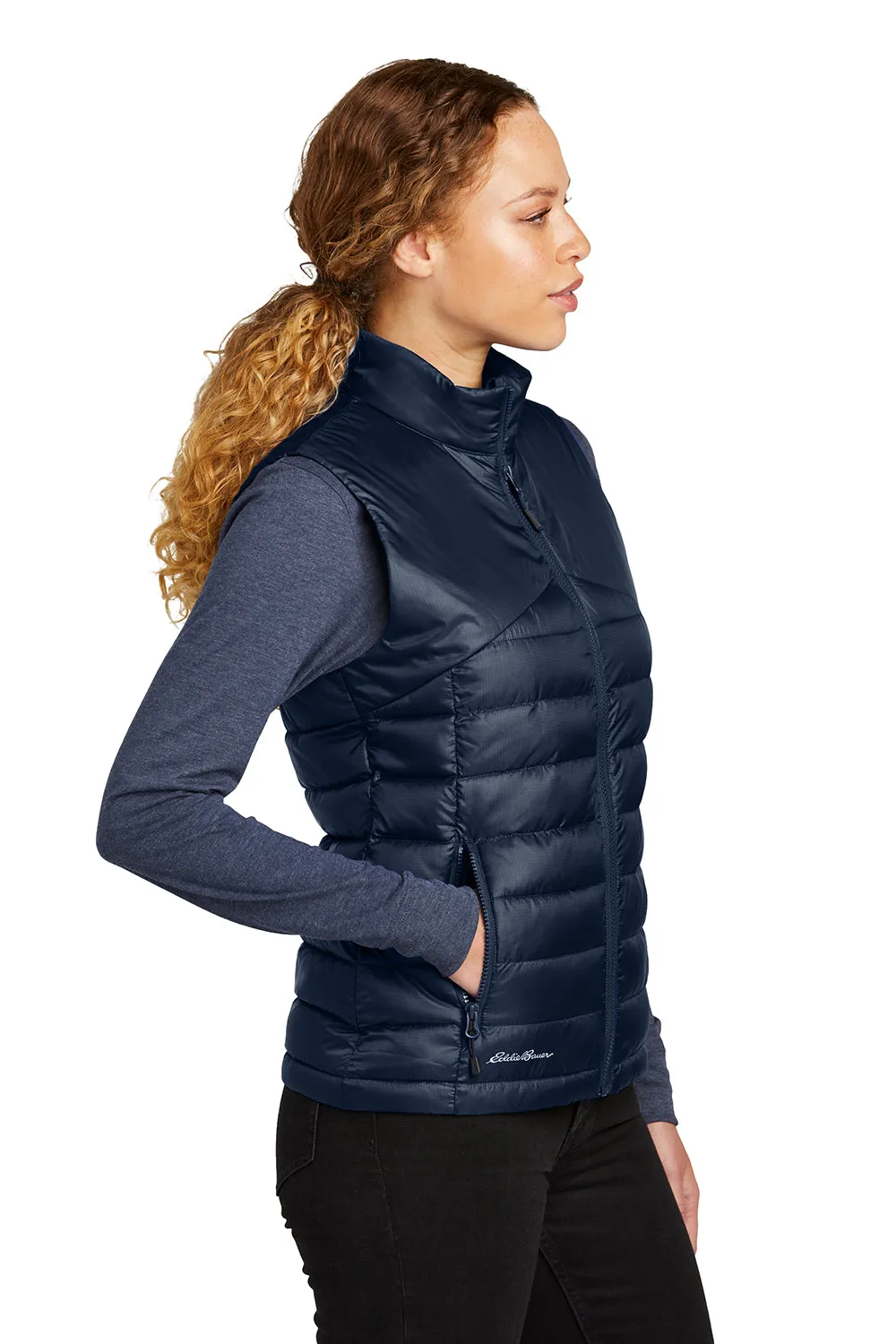 Eddie Bauer Womens Water Resistant Quilted Full Zip Vest - River Navy Blue