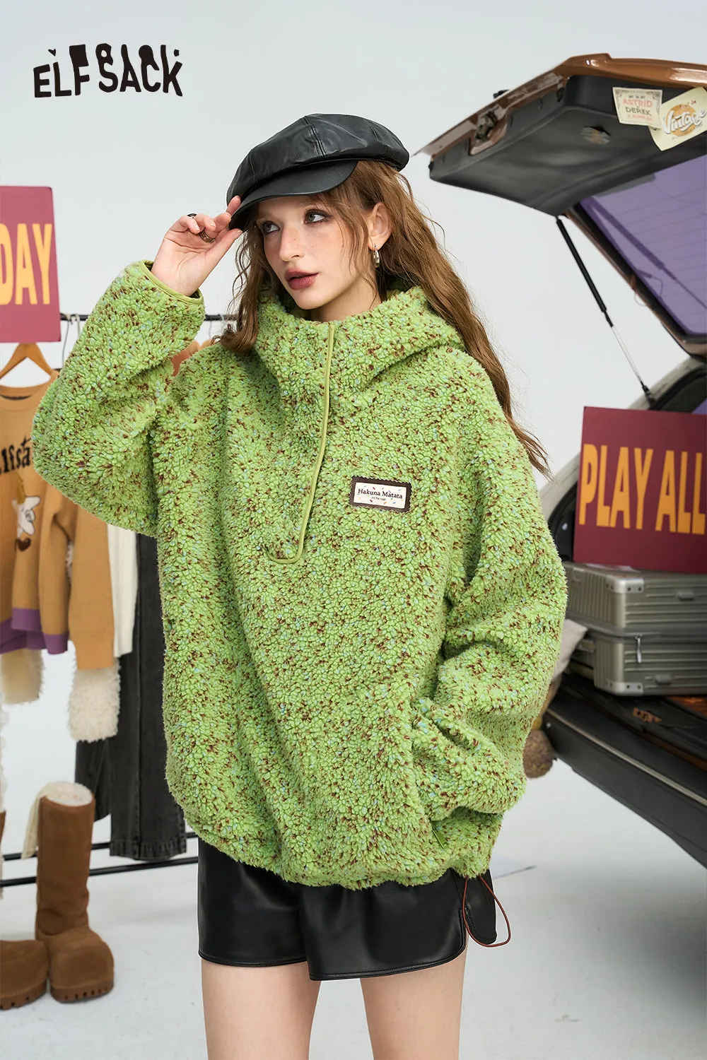 ELFSACK 2024 Winter New Arrivals Colorful plush winter coat women