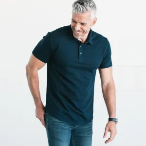 Essential Short Sleeve Curved Hem Polo Shirt –  Dark Navy Cotton Jersey