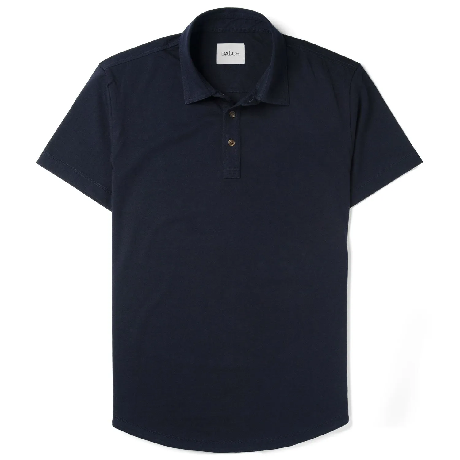 Essential Short Sleeve Curved Hem Polo Shirt –  Dark Navy Cotton Jersey