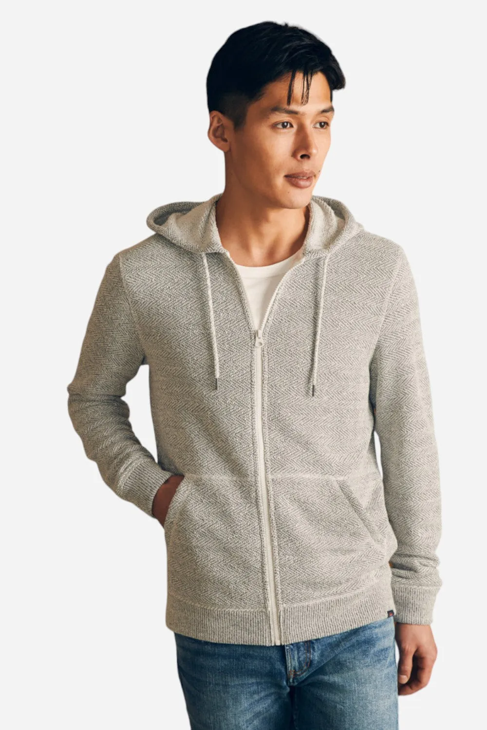 Faherty Whitewater Full Zip Hoodie in Grey Shell Loop