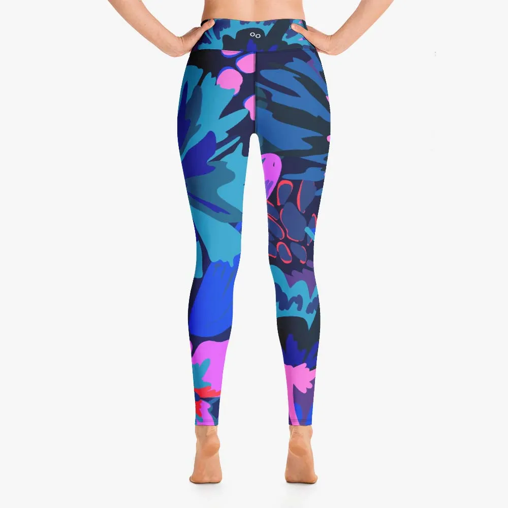 Floral Leggings"Flower Splash" Blue/Fuchsia