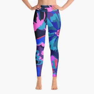 Floral Leggings"Flower Splash" Blue/Fuchsia