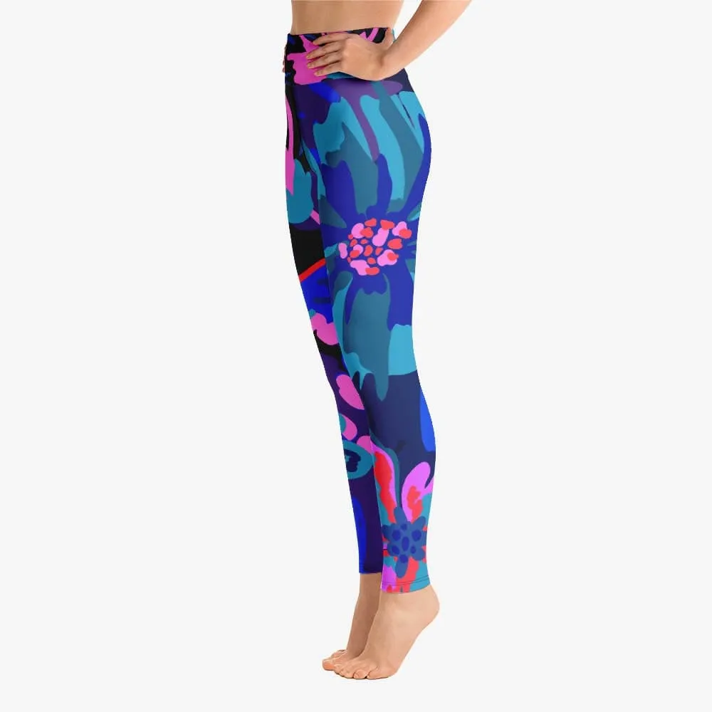 Floral Leggings"Flower Splash" Blue/Fuchsia