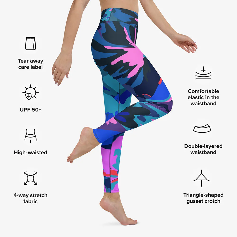 Floral Leggings"Flower Splash" Blue/Fuchsia