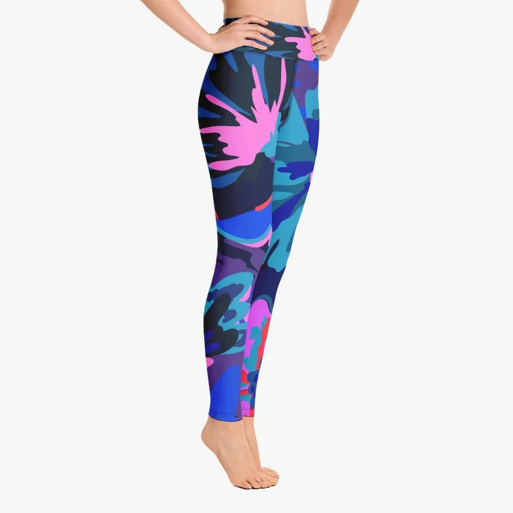 Floral Leggings"Flower Splash" Blue/Fuchsia