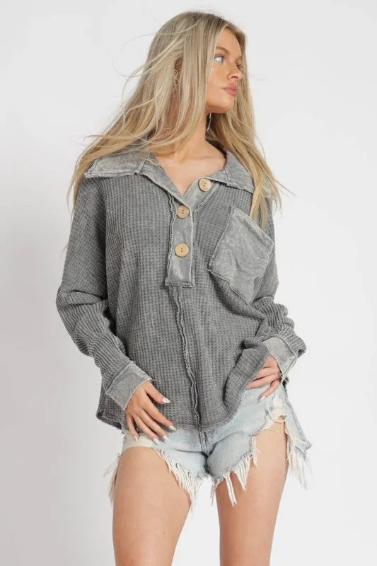 Grey Mineral Dyed Fringe Top