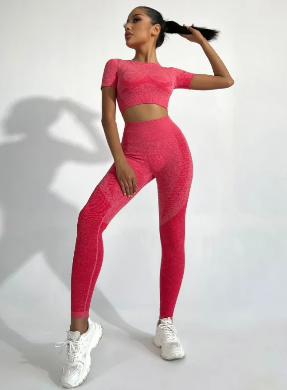 Gym Bunny Pink Alexis 2 Piece Short Sleeve Gym Set