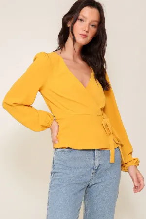 Honey Mustard Brooklyn Airflow Surplice Top With Self Tie