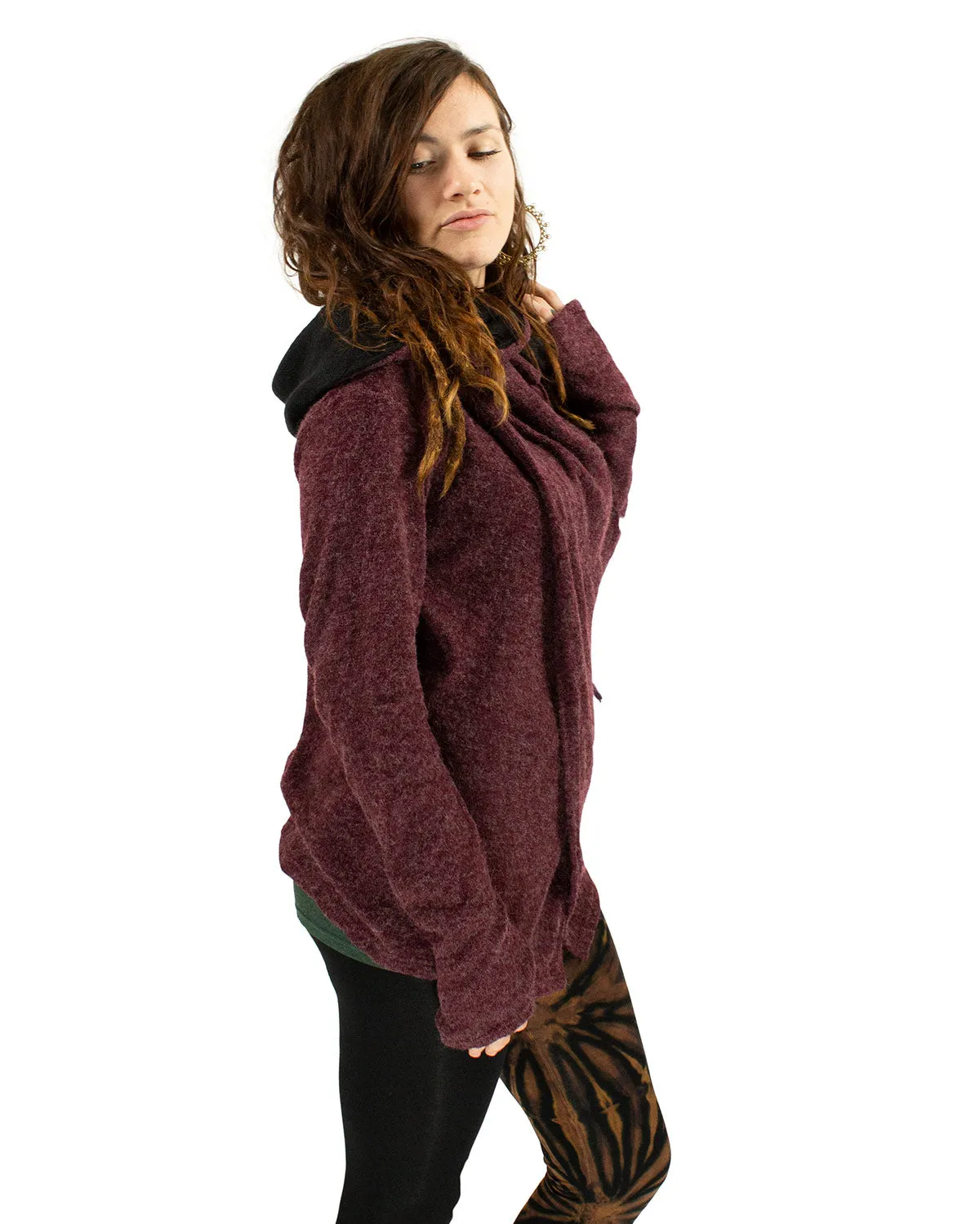 Hooded Cardigan Jacket Wine Red