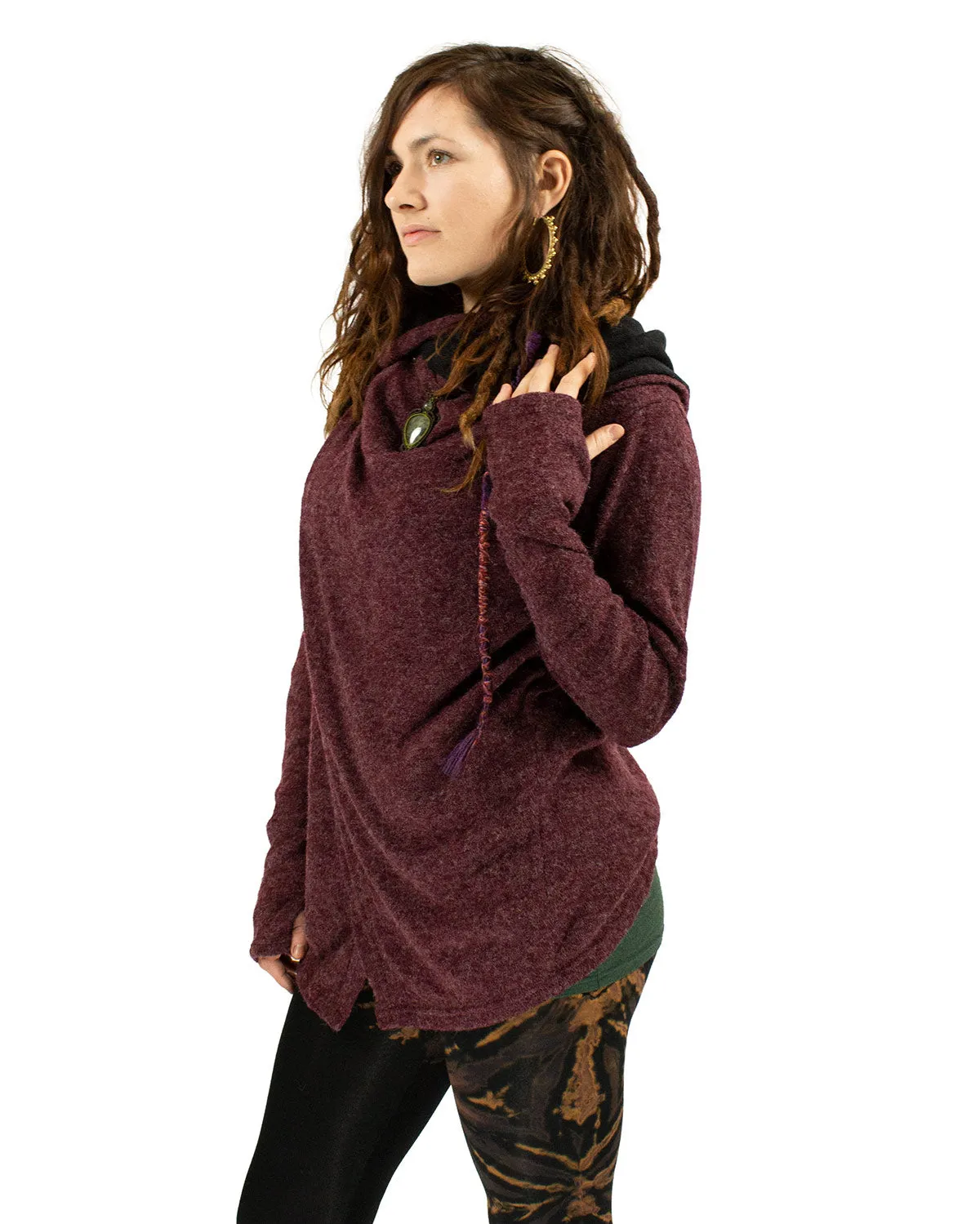 Hooded Cardigan Jacket Wine Red