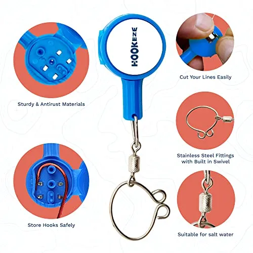 Hook Eze 2x Fishing Knot Tying Tool Standard Size Safety Device & Line Cutter Blue