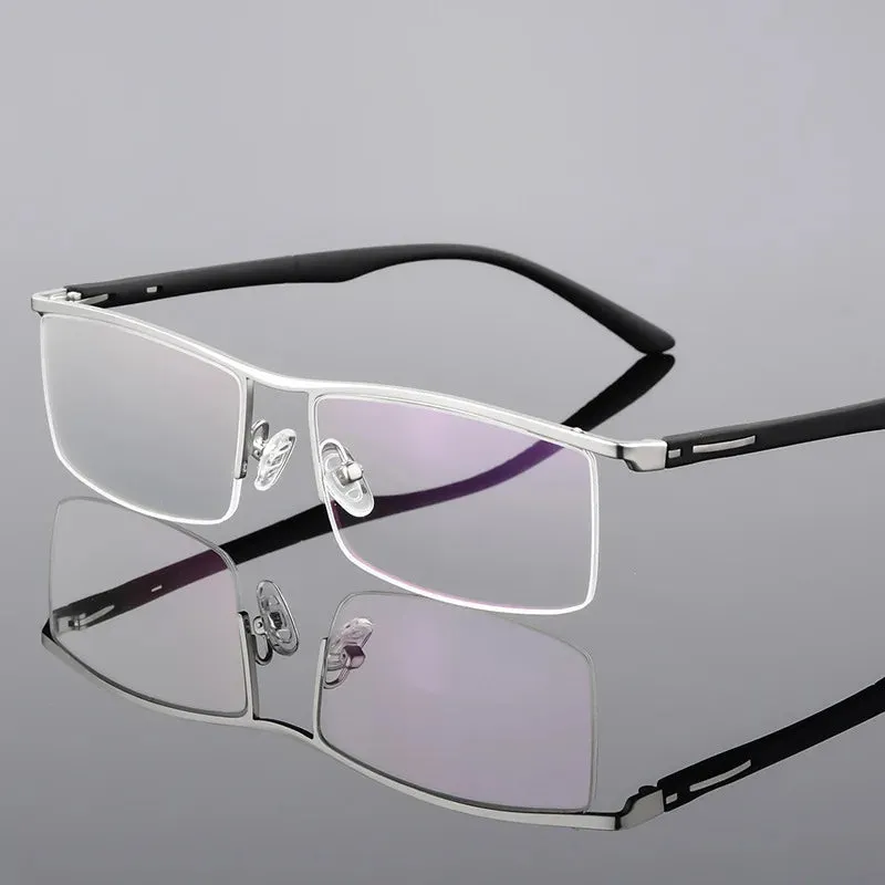 Hotochki Mens Semi Rim Browline Rectangle Alloy Eyeglasses P8831