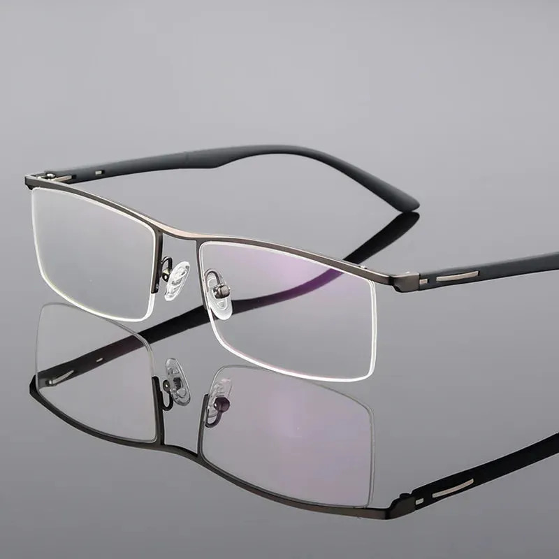 Hotochki Mens Semi Rim Browline Rectangle Alloy Eyeglasses P8831