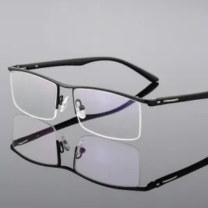 Hotochki Mens Semi Rim Browline Rectangle Alloy Eyeglasses P8831