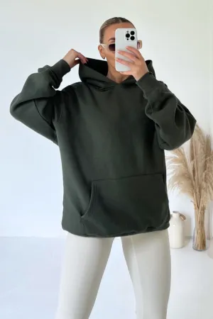 Khaki oversized kangaroo pocket hoodie premium essentials