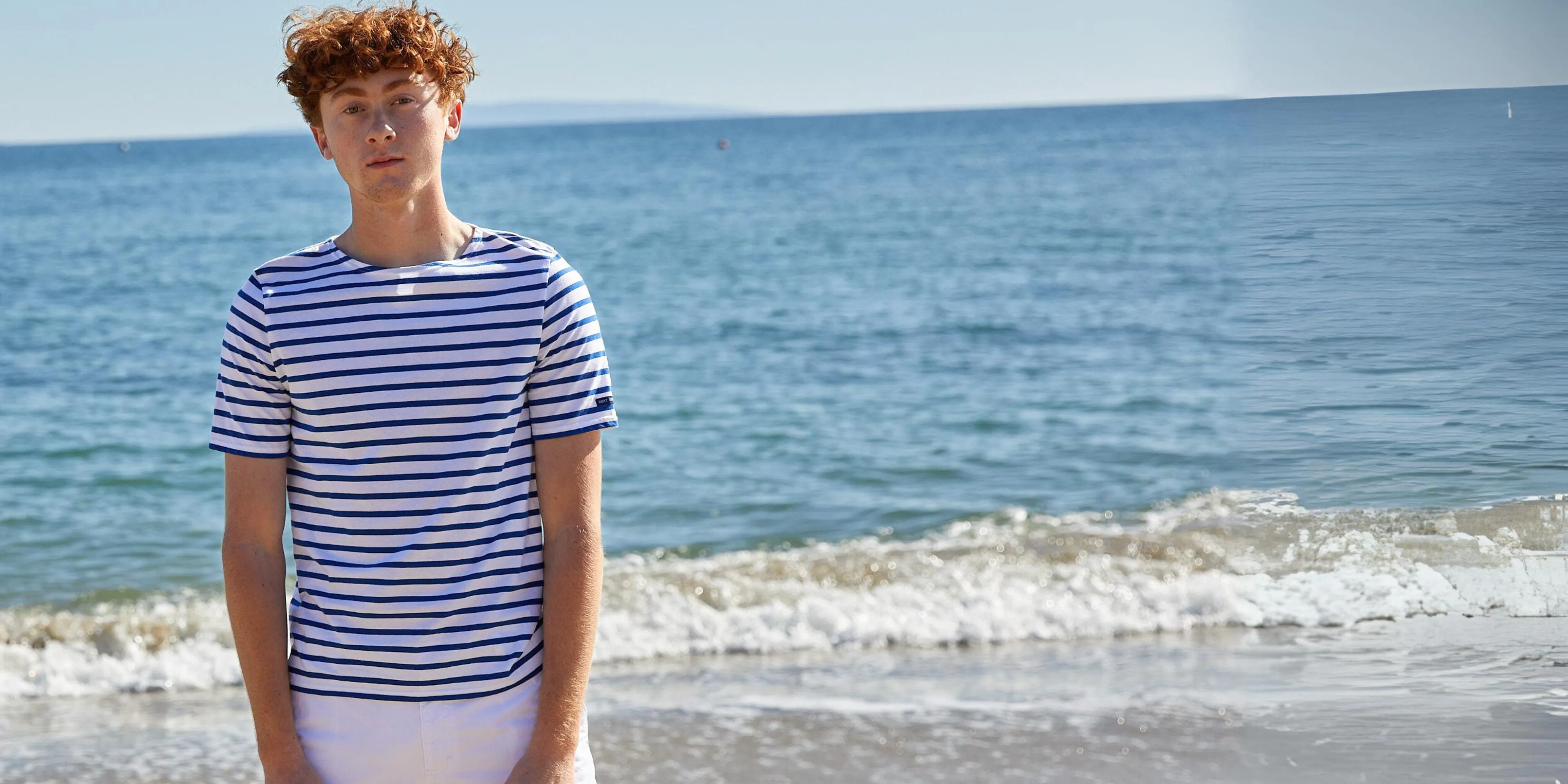 LEVANT MODERN - Breton Stripe Short Sleeve Shirt | Soft Cotton | Unisex Fit (WHITE / ROYAL BLUE)