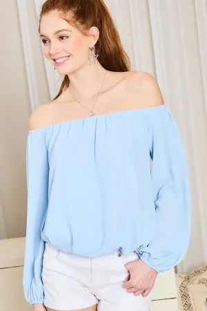 Light Blue Off Shoulder Bubble Sleeve Top