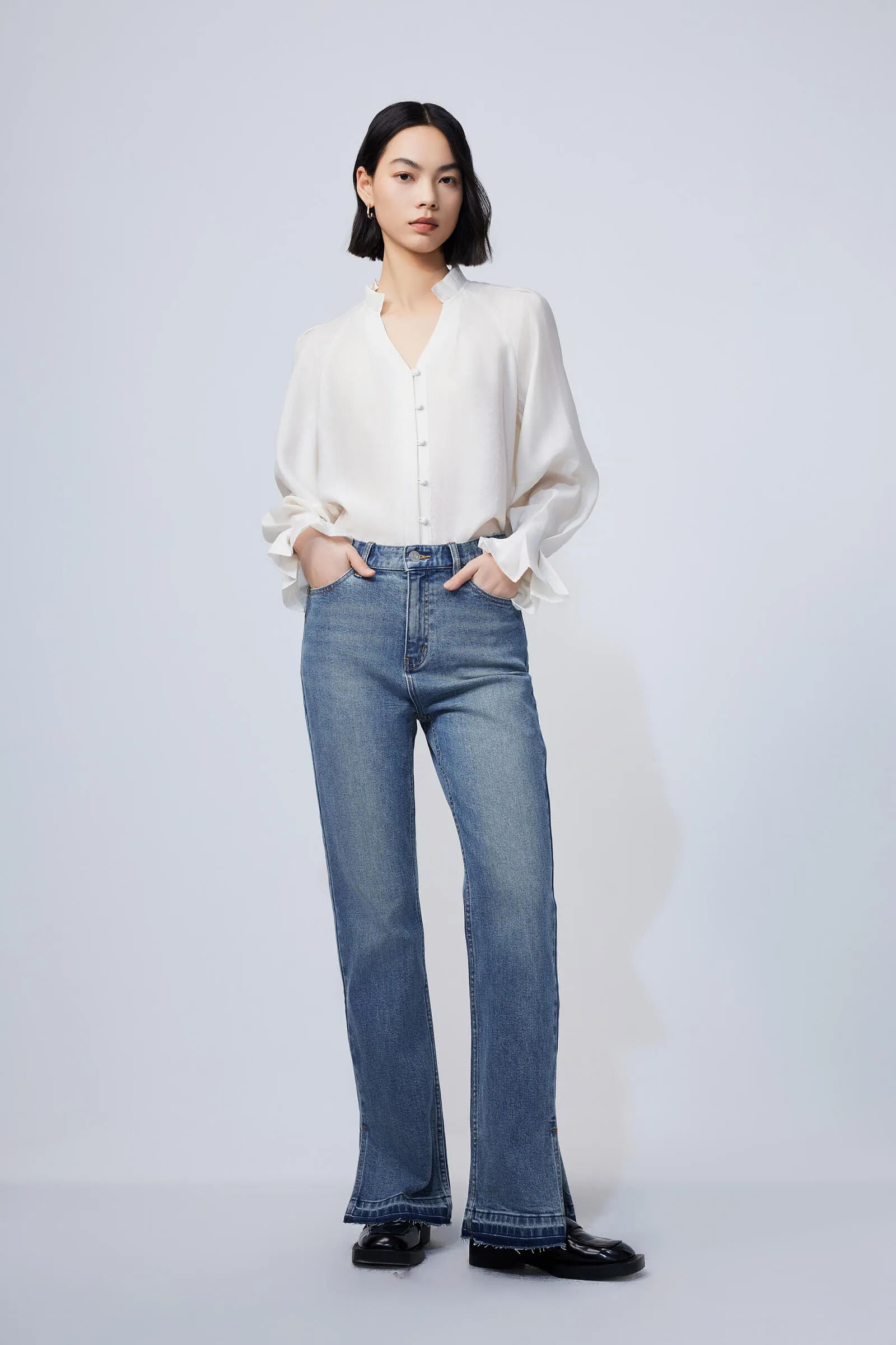 LILY Lyocell Tencel Chic Bud Sleeve Shirt